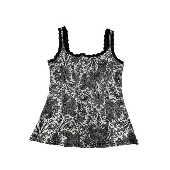 Gothic Tank Top Black & Gray Damask Lace Trim Elegant Whimsigoth Witchy Grunge - Picture 1 of 6